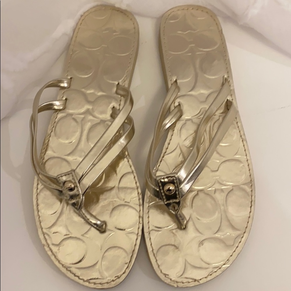 Coach Metallic Double Strap Flip Flops